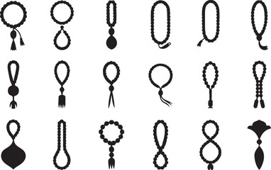 Islamic Prayer Beads and Tassels Silhouettes Collection illustration vector