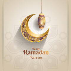 islamic greetings ramadan card design with unique lantern and crescent © Artnavoner