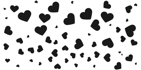 Background with Haotic Hearts, Black Hearts, Romantic Background, Valentine's Day, Wedding, Transparent