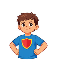 Obraz premium kid wearing simple shield emblem on shirt confident posture strong personal boundaries clean shapes. colored flat icon vector illustration