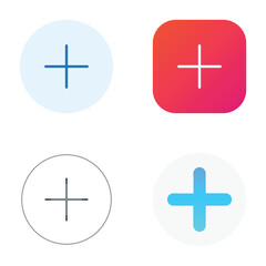 Obraz premium Collection of add plus sign icons in various styles including flat gradient and line art for user interface and mobile application design projects