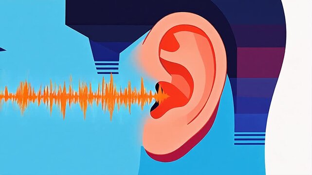 Colorful abstract ear illustration with geometric background