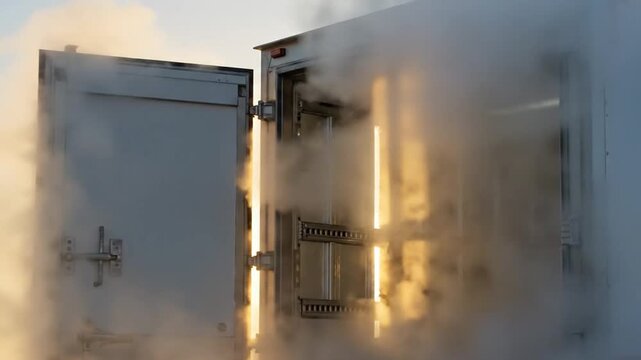 Refrigerated Truck Door Opens Revealing Digital Temperature Monitor