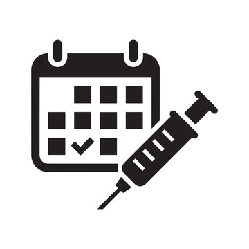 Vaccination calendar icon. Immunization schedule. Time to vaccinate. Vector icon isolated on white background.
