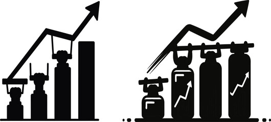 Business growth chart with increasing bars and upward arrow graph silhouette