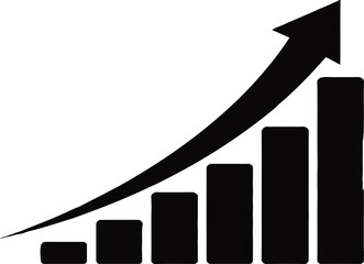 Black Bar Graph with Upward Arrow Showing Growth and Success