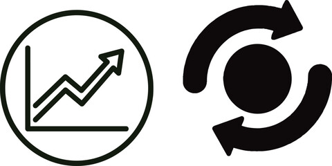 Growth Chart and Cycle Arrows Icons: Business Progress and Continuous Process