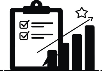 Clipboard Checklist Progress Bar Graph Star Icon Success Strategy Planning