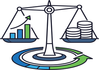 Balance Scales Weighing Growing Graph vs Stack of Coins, Business Finance Concept