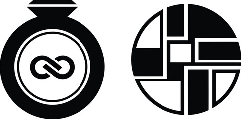 Infinity Symbol Ring Icon and Abstract Circle Pattern Black and White Vector Graphics