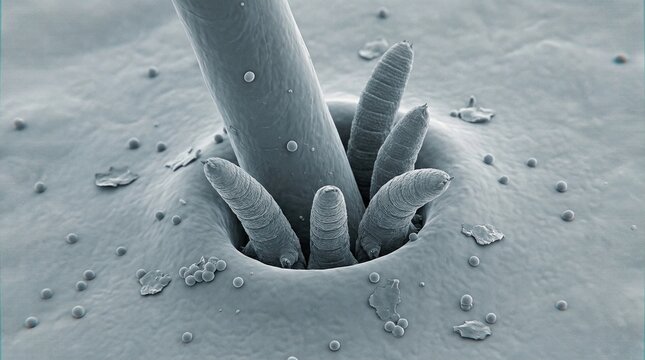 Demodex mites in hair follicle under electron microscope