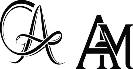 Monogram CA and AM, Elegant Black Initials, Stylish Typography, Logo Design Elements