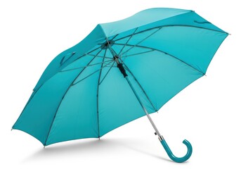 Bright cyan rain protection device is opened against a pure white background