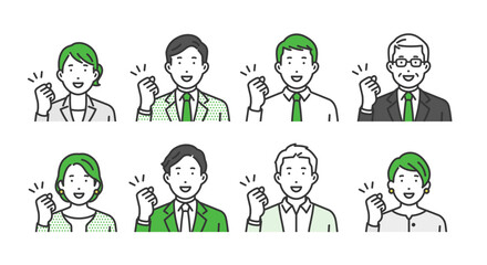 Fototapeta premium ガッツポーズ,ビジネス男女アバターアイコンセット
