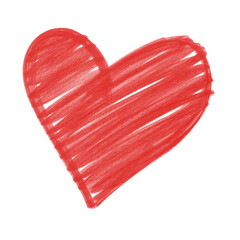 Vibrant red heart, hand-drawn with a scribbled texture, a universal love symbol perfect for valentine's day, romance, and heartfelt expressions.