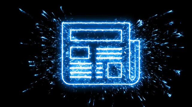 Neon Blue Newspaper Icon Animation in Space.
