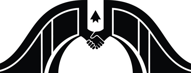 Business partnership icon with handshake and upward arrow, teamwork symbol