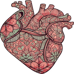 Intricate Floral Heart Anatomy Illustration