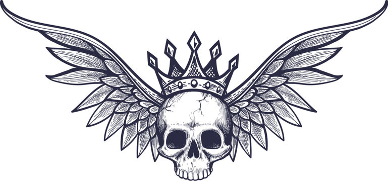 Skull with wings and crown engraving