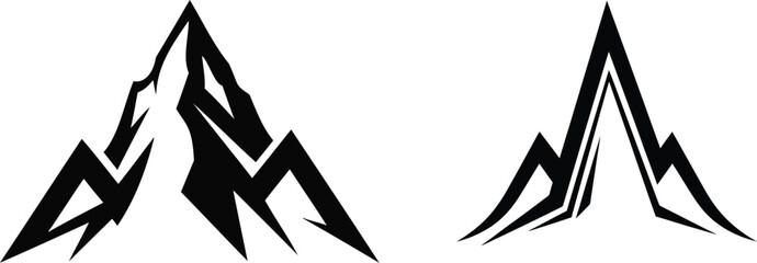Stylized Black Mountain Peaks Silhouette Icons Set