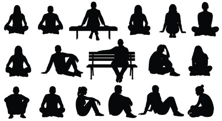 Silhouettes of People in Relaxed and Seated Poses sitting