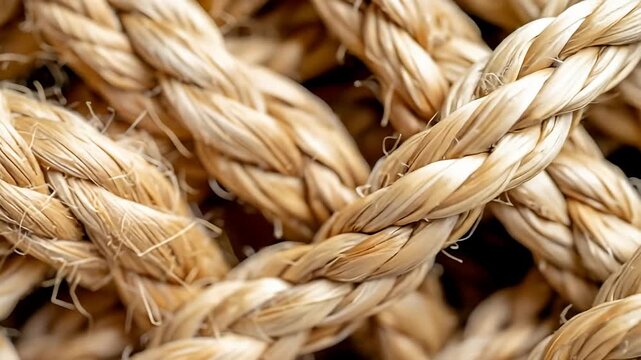 Detailed View of Braided Rope Fibers and Texture.