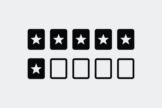 Horizontal rating star blocks for review feedback and customer satisfaction assessment in minimalist black white style