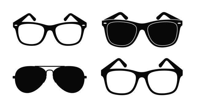 Four pairs of sunglasses displayed as a stark black silhouette