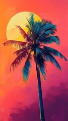 Obraz premium Modern flat design illustration of a coconut tree with bold lines and vibrant colors.