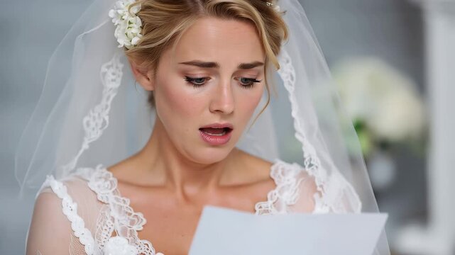 Bridal checklist causes stress for bride with worried expression before the wedding day