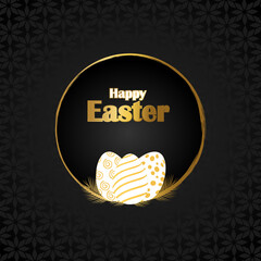Elegant Golden Easter Greeting with Decorative Eggs, perfect for greeting cards, postcards, invitations, posters, covers, flyers, banners, or social media.