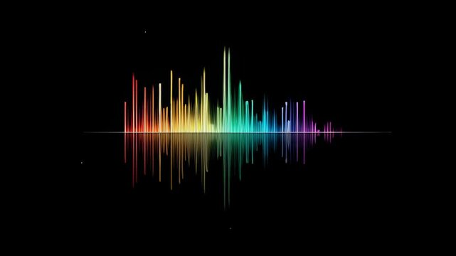 Vibrant sound waves reflected on a sleek black surface create a visual representation of music and technology