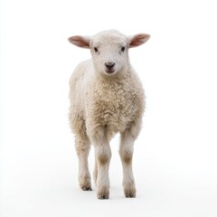 Fototapeta premium Adorable fluffy lamb on white background