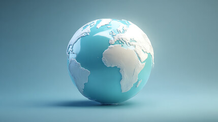 Fototapeta premium Stylized 3d globe showing continents on blue background with white highlights and shadows