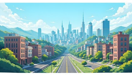City Landscape Illustration Vector Buildings Road Unending Background Game Layers