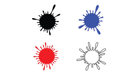 Abstract splash designs in black blue red and white silhouette