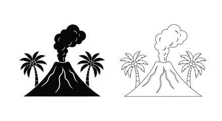 Volcanic eruption with palm trees in a striking silhouette © SAKINA