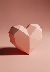 Fototapeta premium Geometric folded paper heart isolated on warm background subtle romantic concept 