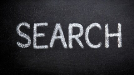 Obraz premium Search word written in white chalk on a black chalkboard.