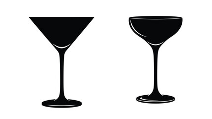 Two elegant cocktail glasses displayed in a striking black silhouette © MDShawon