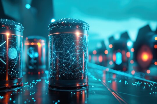 Glowing futuristic technology illuminated in a sci-fi lab setting with intricate designs