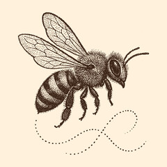 Obraz premium Vintage Engraving Bee Illustration Honey Insect Wildlife Nature Vector Art