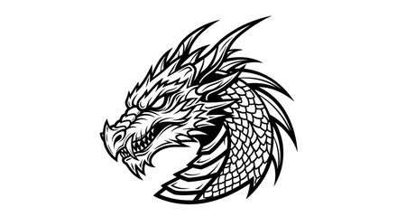 Obraz premium Detailed Black and White Dragon Head Illustration.