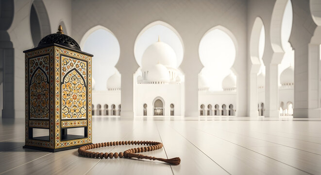 Ornate prayer room with intricate architecture and natural light