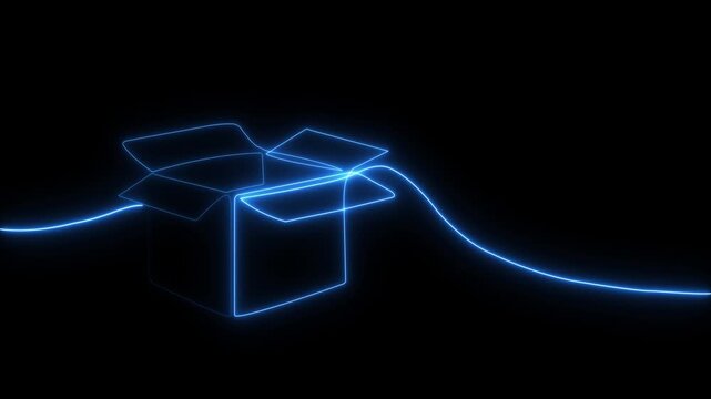 Animation of  cube frame over neon effect motion graphic, Animation for presentation box symbol icon . 4K video 3D render footage