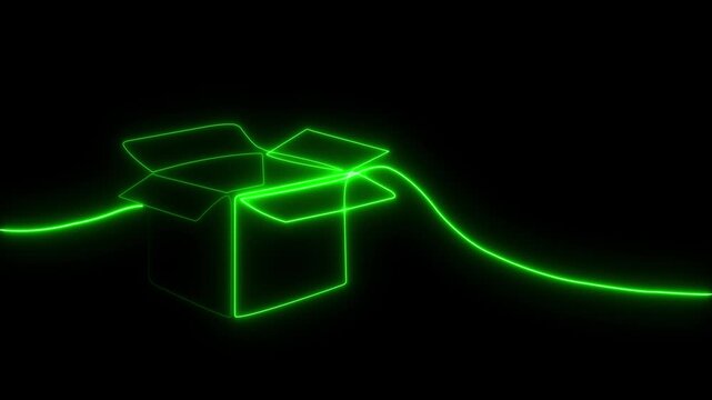 Animation of  cube frame over neon effect motion graphic, Futuristic Neon Wireframe Cube Motion Graphic . 4K video 3D render footage
