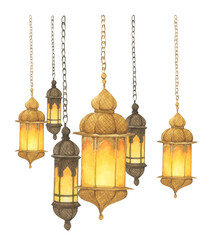 Obraz premium Watercolor Illustration of Hanging Lantern