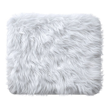 Single white fluffy mouse pad isolated on solid white background for desk or office