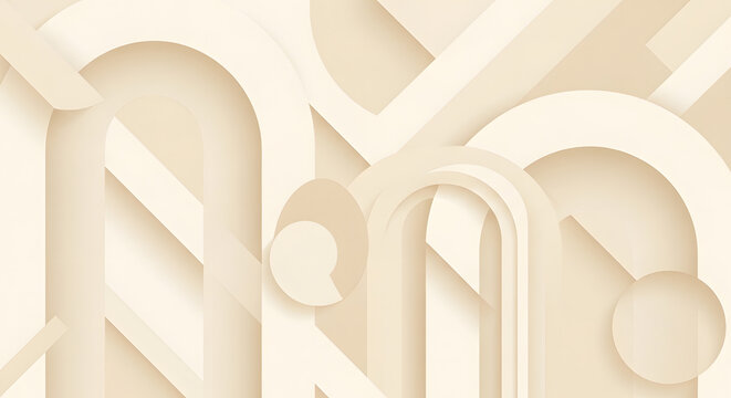 Abstract architectural design with geometric shapes and soft colors. The artwork features lines, arches, and circles creating a unique pattern