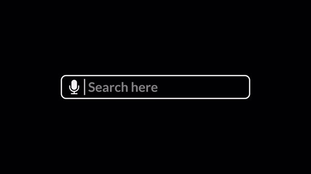 search bar Animation with alpha channel, browsing search bar button animation on transparent background, Search bar animated with magnify glass icon,Web search bar icon animation.